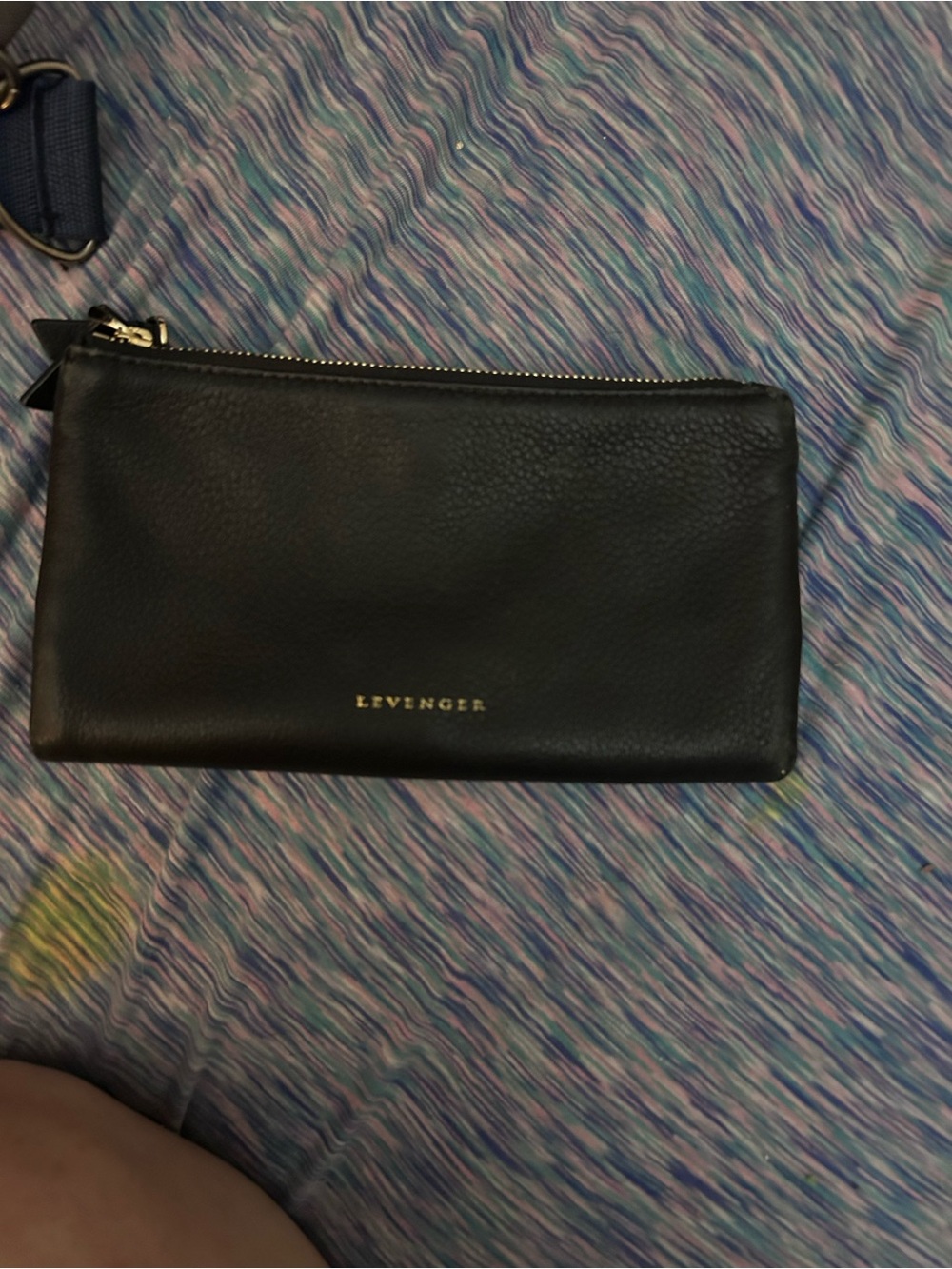 Levenger Black Leather Zip Pouch with Gold Logo